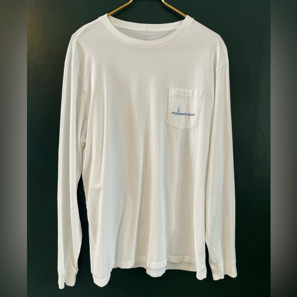 Vineyard Vines Long Sleeve Pocket Tee White Sailboat Graphic Men's Large